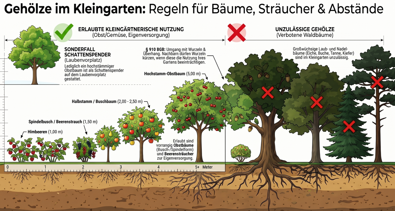 Erst messen, dann pflanzen: Was bei Bäumen und Gehölzen im Kleingarten gilt